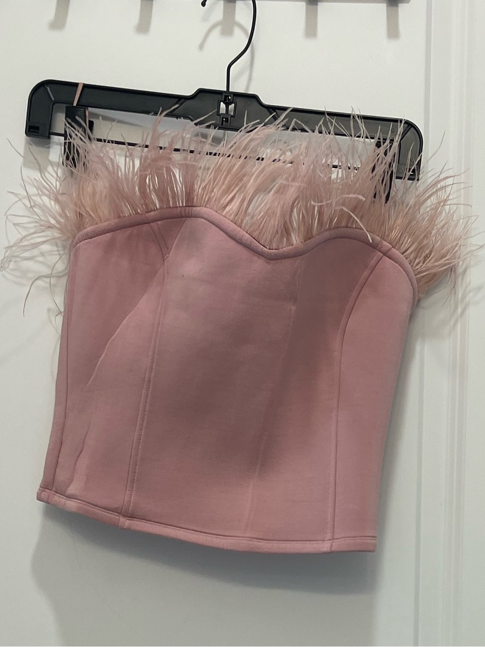 Endless Rose Pink Feather Trim Bustier Top